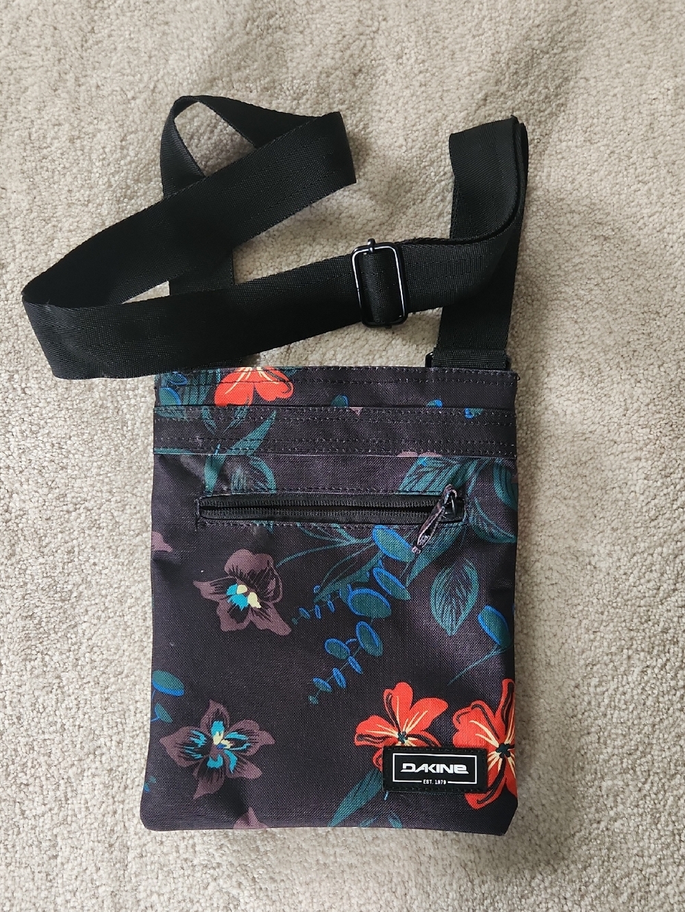 Dakine Black Floral Waist/Crossbody Pouch with Red Accents